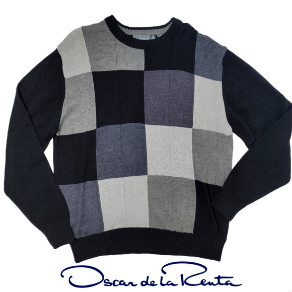 Oscar de la Renta Other - Oscar De La Renta color block gray scale and black cotton blend sweater size XL